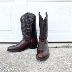 Laredo 4214 Mens Leather Cowboy Western Riding Work Boots Round Toe Brown Sz 9D